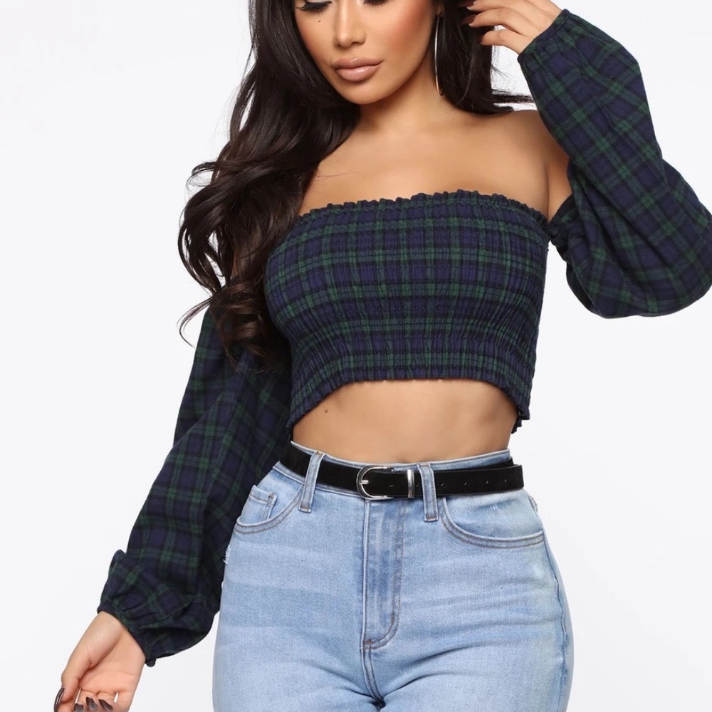 Fashion Nova Check Me Out Crop Top - Navy